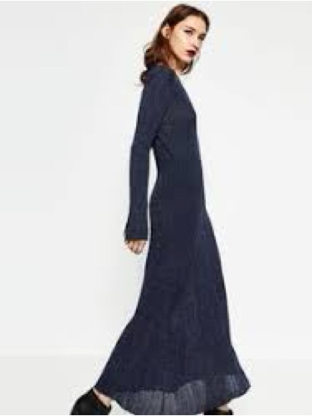 Zara Long-Sleeve Navy Maxi Dress